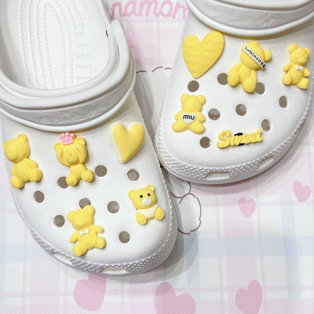 Sticker crocs Shoe Decoration for crocs đế caoSet 10 Phụ Kiện Trang Trí Giày Hình Gấu May Mắn DIY Dễ Thương