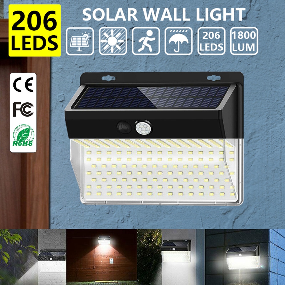 Đèn LED 206 Bóng Năng Lượng Mặt Trời Cảm Biến Chuyển Động Chống Nước 3 Chế Độ Dùng Để Trang Trí Sân Vườn