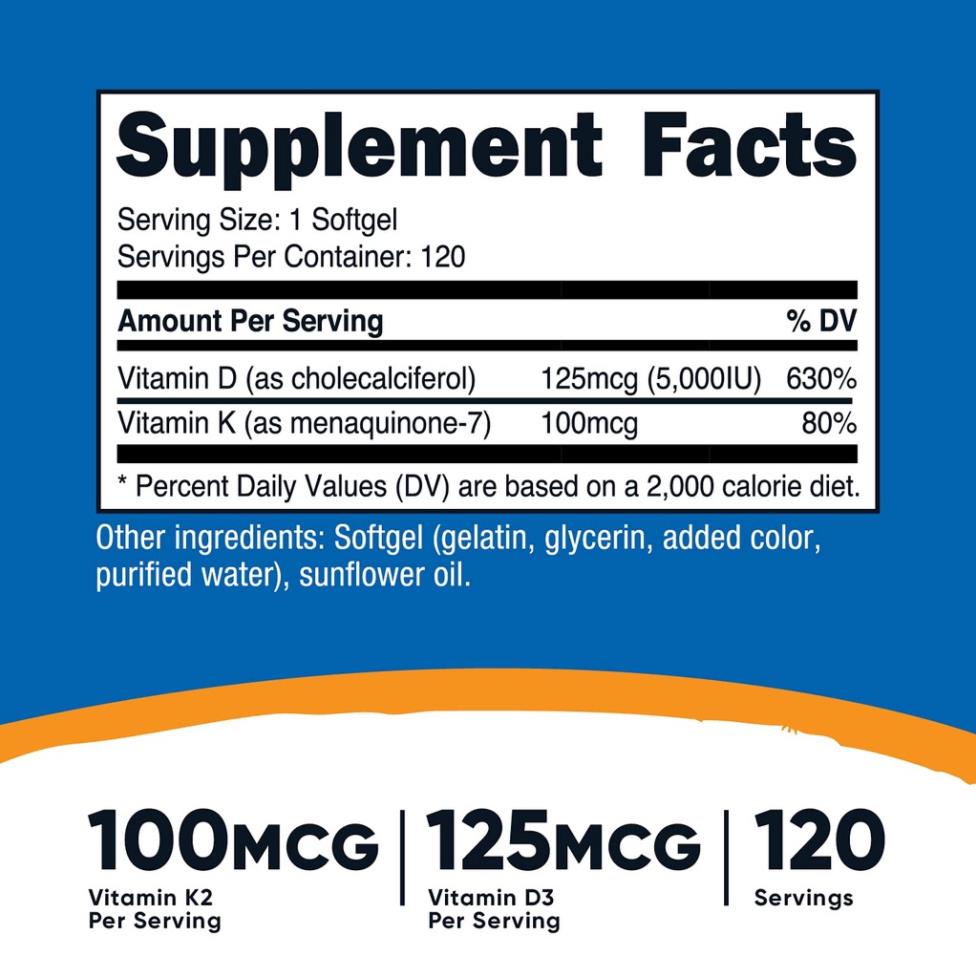 Thực Phẩm Chức Năng NUTRICOST Vitamin D3 K2, Tăng Sức Đề Kháng, Bổ Xương Khớp Authentic