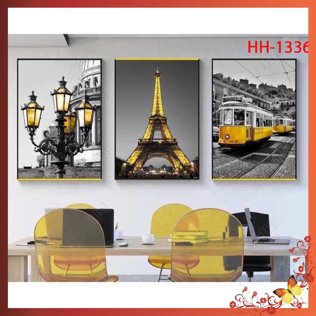 Tranh treo tường canvas 3 bức phong cách hiện đại Bắc Âu , tranh lá cây trang trí phòng khách, phòng ngủ, phòng ăn