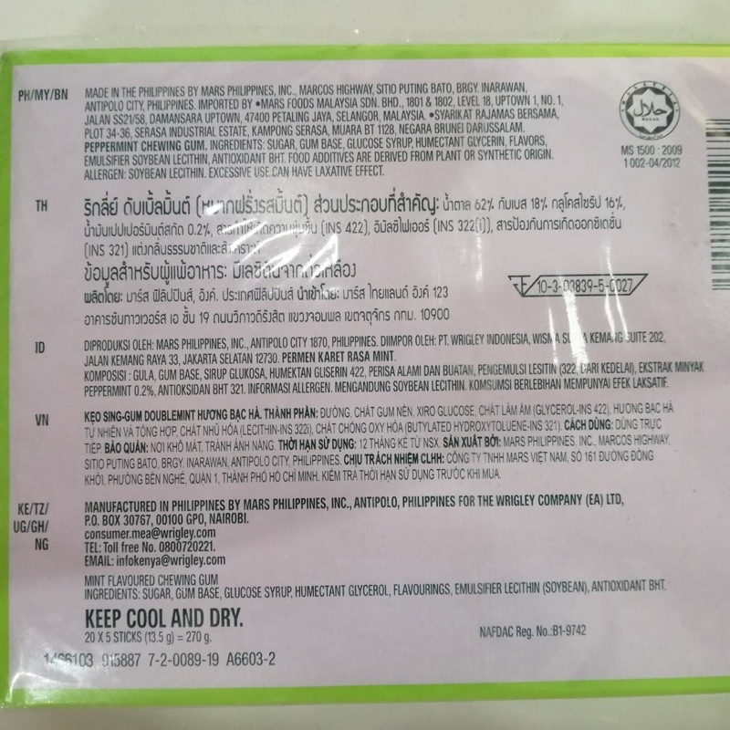 Thanh Kẹo Singum Doublemint Hương Bạc Hà - Kẹo Cao Su Hộp 20 Thanh Sing-Gum Date Mới Thơm Mát Sảng Khoái