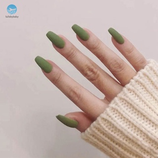 Bộ 24 móng tay giả màu xanh lá mờ kèm keo dán