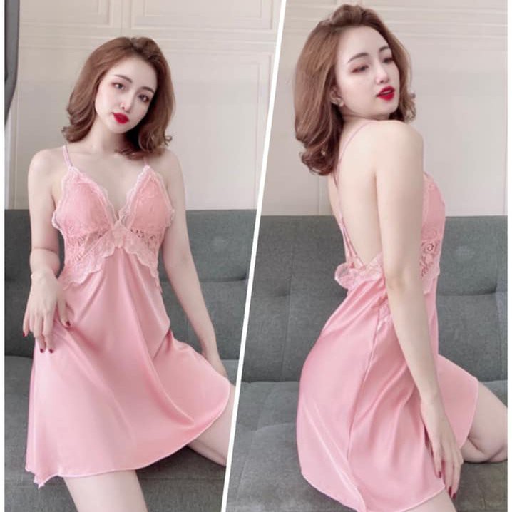 Đầm ngủ sexy váy ngủ 2 dây ren hở lưng gợi cảm chất  mềm mịn mặc nhà thoải mái [DN25]