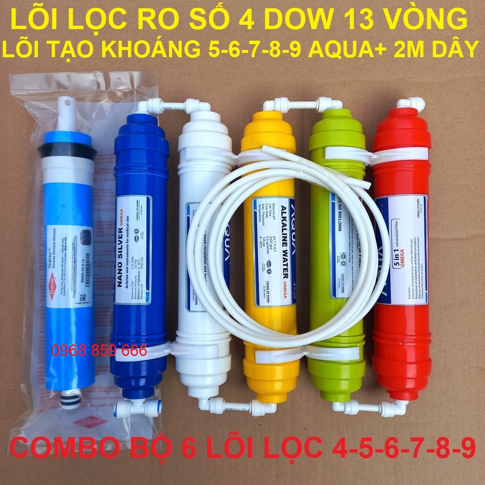 lõi lọc nước 1 2 3 4 5 6 7 8 9 10 lõi tạo kháng lắp được các loại máy lọc RO - Tặng kèm cút T, cút góc và dây phi 6