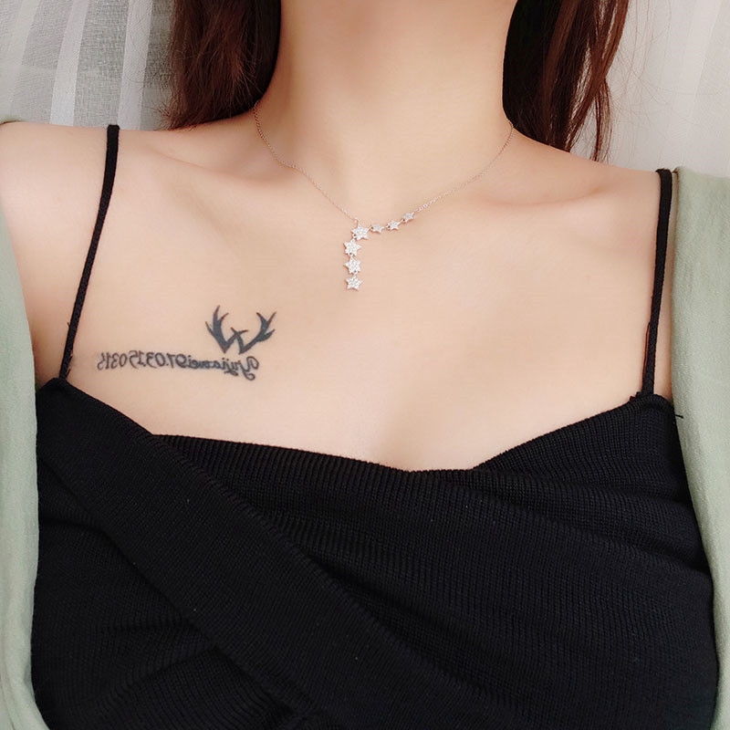 Thời Trang vòng cổ Mạ Bạc 925 Mặt Ngôi Sao Sang Trọng