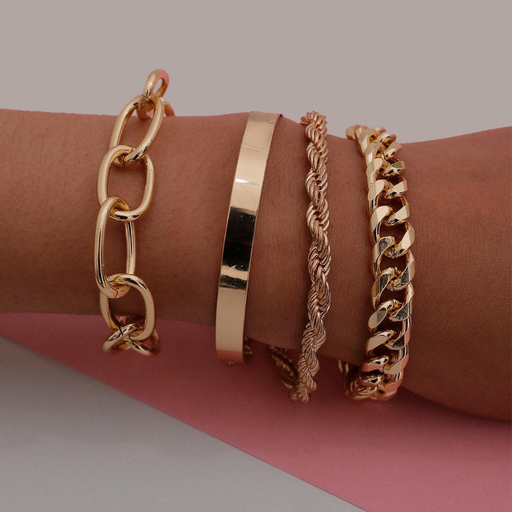 Set 4 Vòng Tay Bằng Kim Loại Thiết Kế Đơn Giản Thời Trang