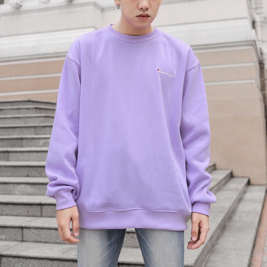 Áo Tay Dài Sweater Champion Chữ Thêu Sắc Nét Có Chất Liệu NỈ Bông Cotton Màu Đỏ