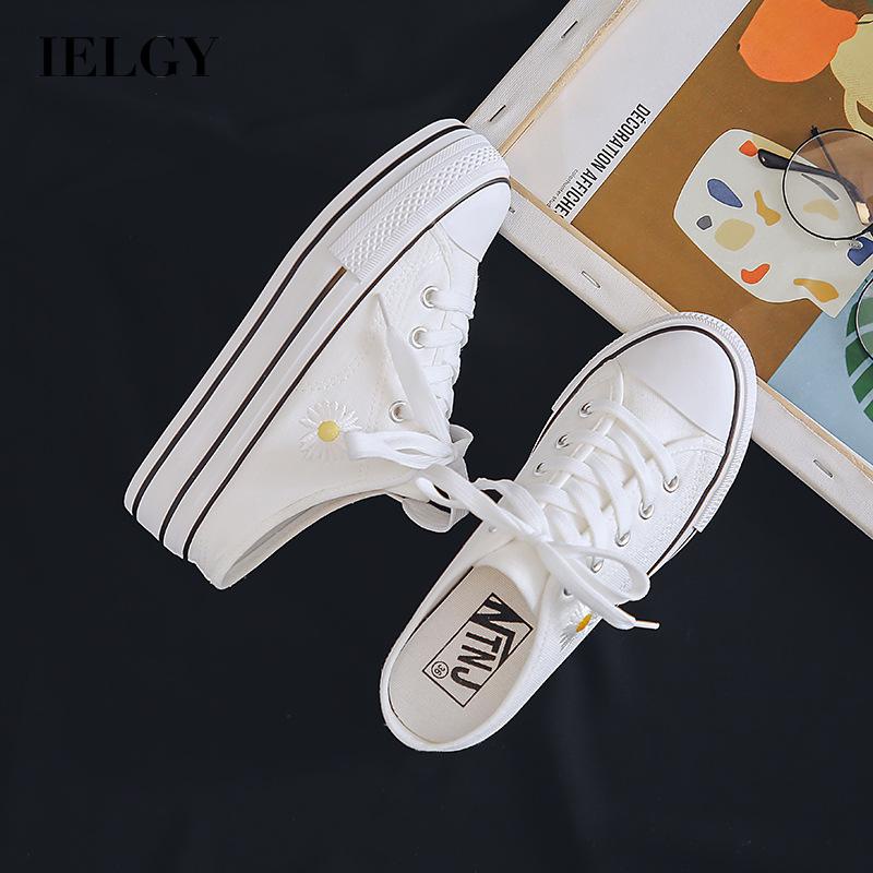 Giày vải IELGY canvas đế dày 5cm không gót họa tiết hoa cúc nhỏ cho nữ