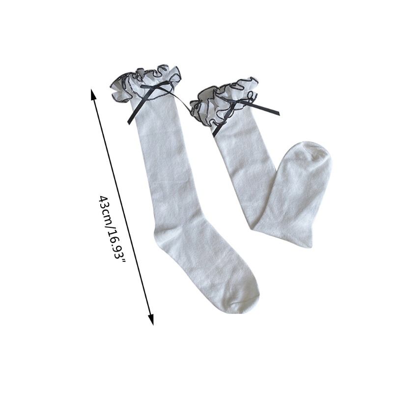 Vớ Cao Đến Đầu Gối Vải Cotton Phối Dây Ruy Băng Màu Tương Phản Phong Cách Lolita Dành Cho Nữ