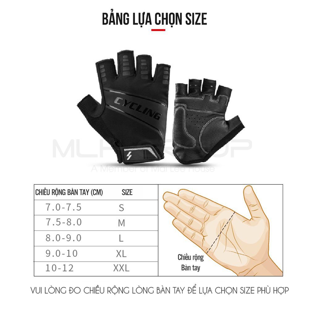 Găng Tay/ Bao Tay Xe Đạp Hở Ngón Thoáng Khí Chống Trượt, Hút Mồ Hôi Cao Cấp Chuyên Dụng Cho Đạp Xe MLH