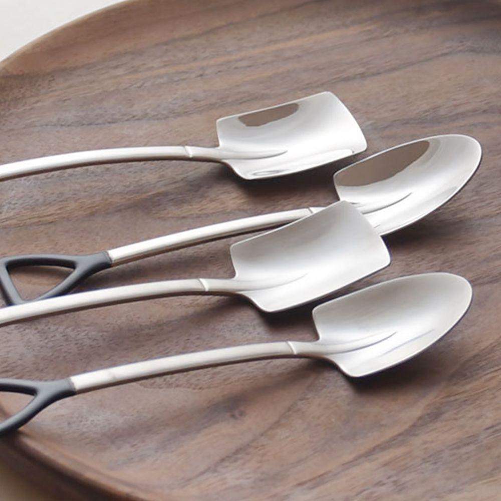 YIYU Muỗng Cà Phê Đầu Tròn / Phẳng Bằng Thép Không Gỉ Phong Cách Retro Sáng Tạo