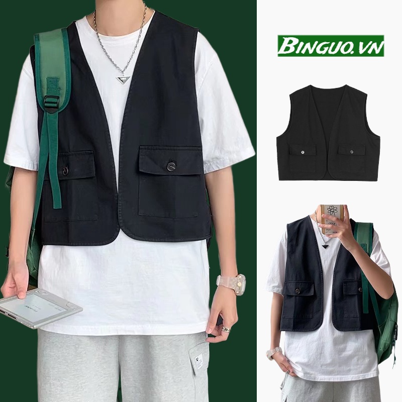 Áo Sơ Mi Sát Nách Dáng Rộng Màu Trơn Cài Khuy Kiểu Hàn Quốc Thời Trang Cho Nam áo khoác jacket nam