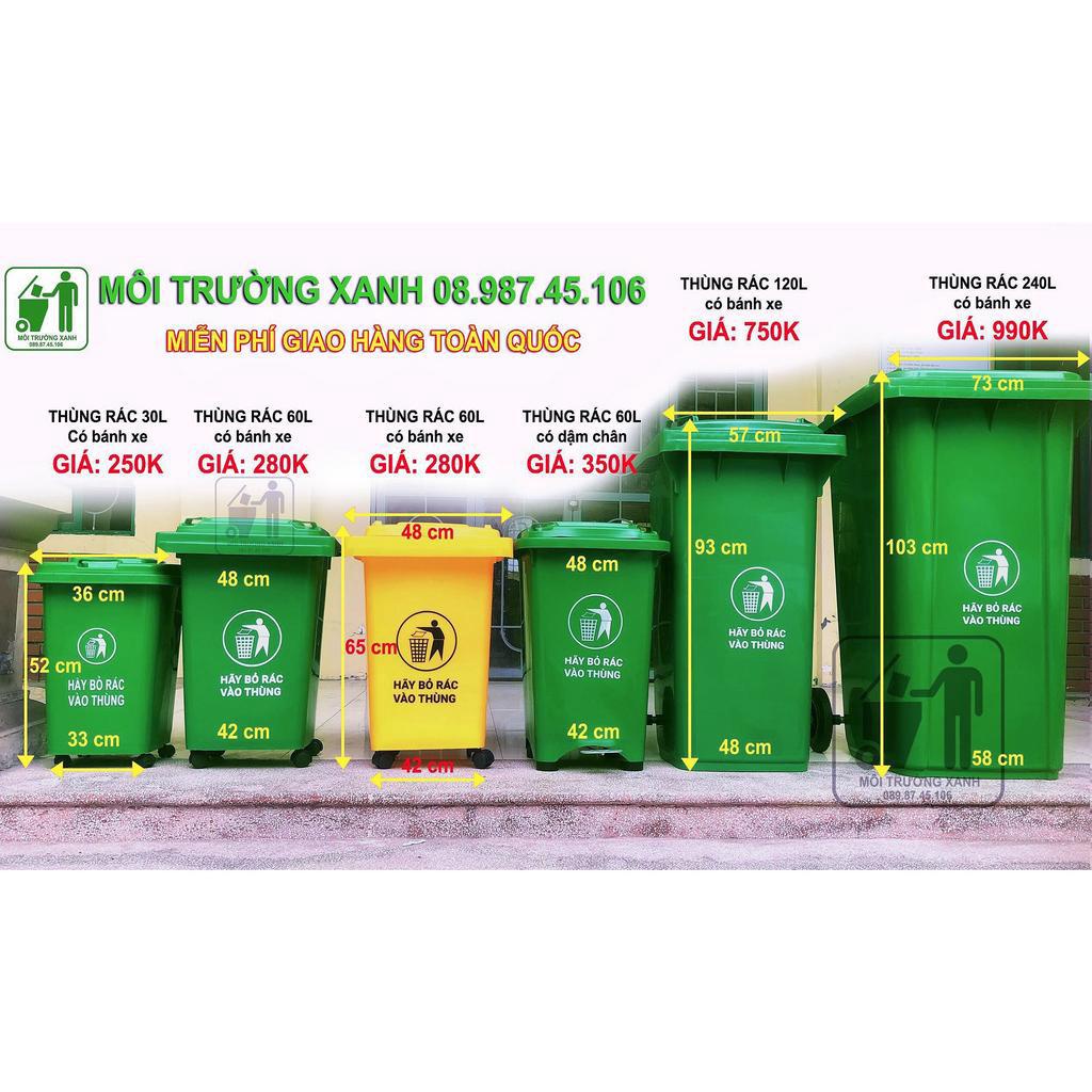 Thùng rác nhựa 60L  dùng cho hộ gia đình, Nhựa HDPE nguyên sinh chịu nhiệt cao
