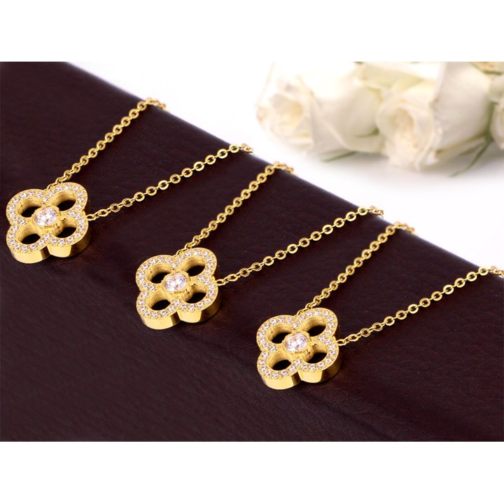 DÂY CHUYỀN TITAN HOA L V ĐÍNH ĐÁ TN177 siêu đẹp, bền màu, chuẩn thời trang