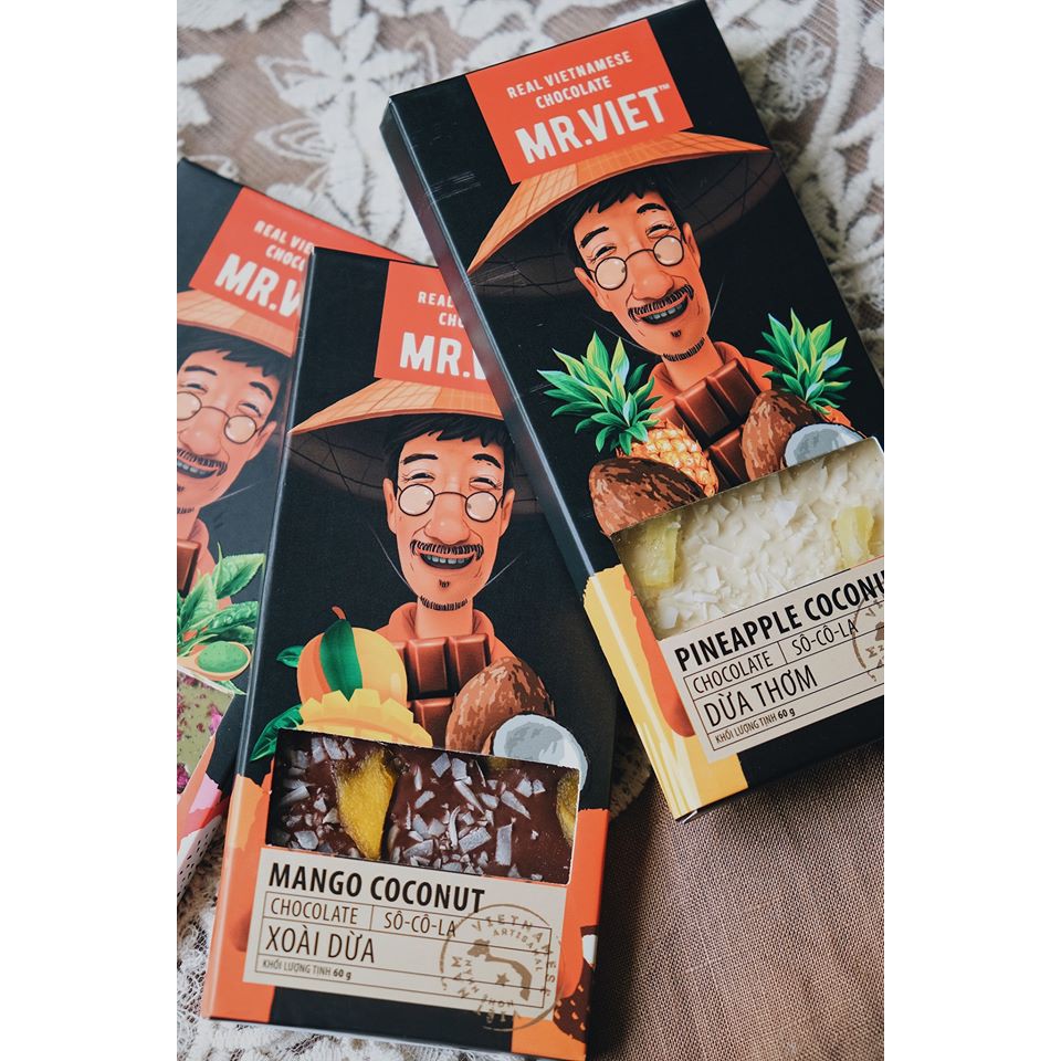 "MR.VIET Sô-Cô-La Xoài Dừa - 60g (MR.VIET Mango Coconut Chocolate - 60g)"