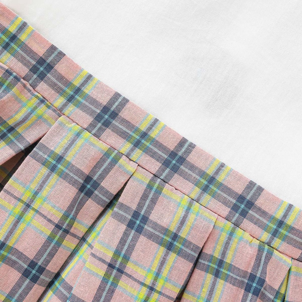 Sanlutoz Bộ Áo Liền Quần Tay Dài Vải Cotton Kẻ Sọc Ca Rô Dễ Thương Cho Bé Gái