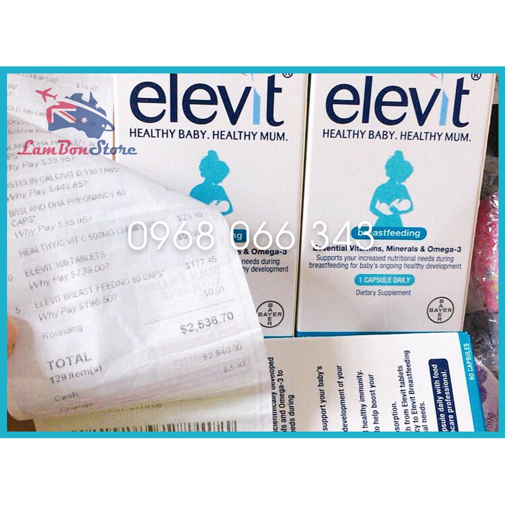 [TEM ĐỎ CHEMIST] Elevit sau sinh cho Mẹ, Elevit Bú, Elevit Breastfeeding 60 viên - HSD 2023