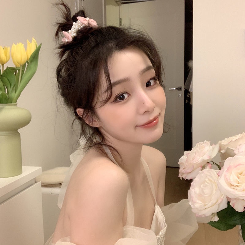 Dây buộc tóc Haimeikang co giãn đính nơ phối hạt ngọc trai nhân tạo thời trang sang trọng