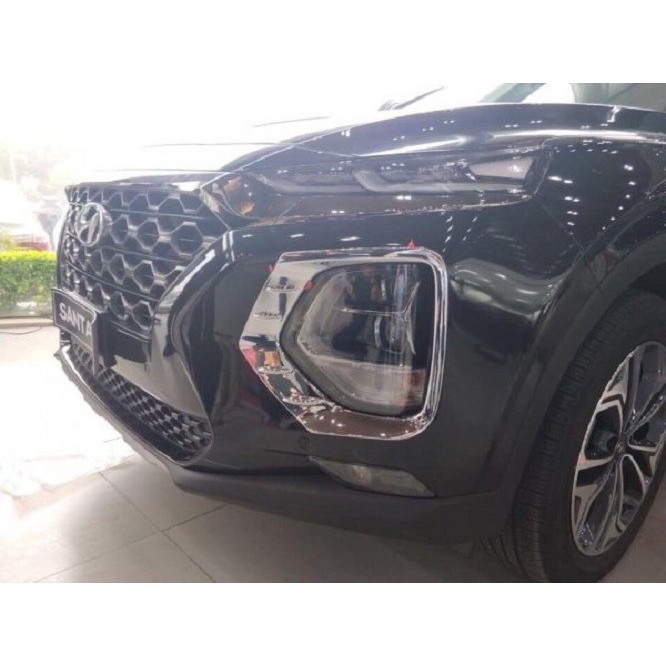 Bộ 2 viền đèn pha dưới trước xe Santafe 2019 mạ crom