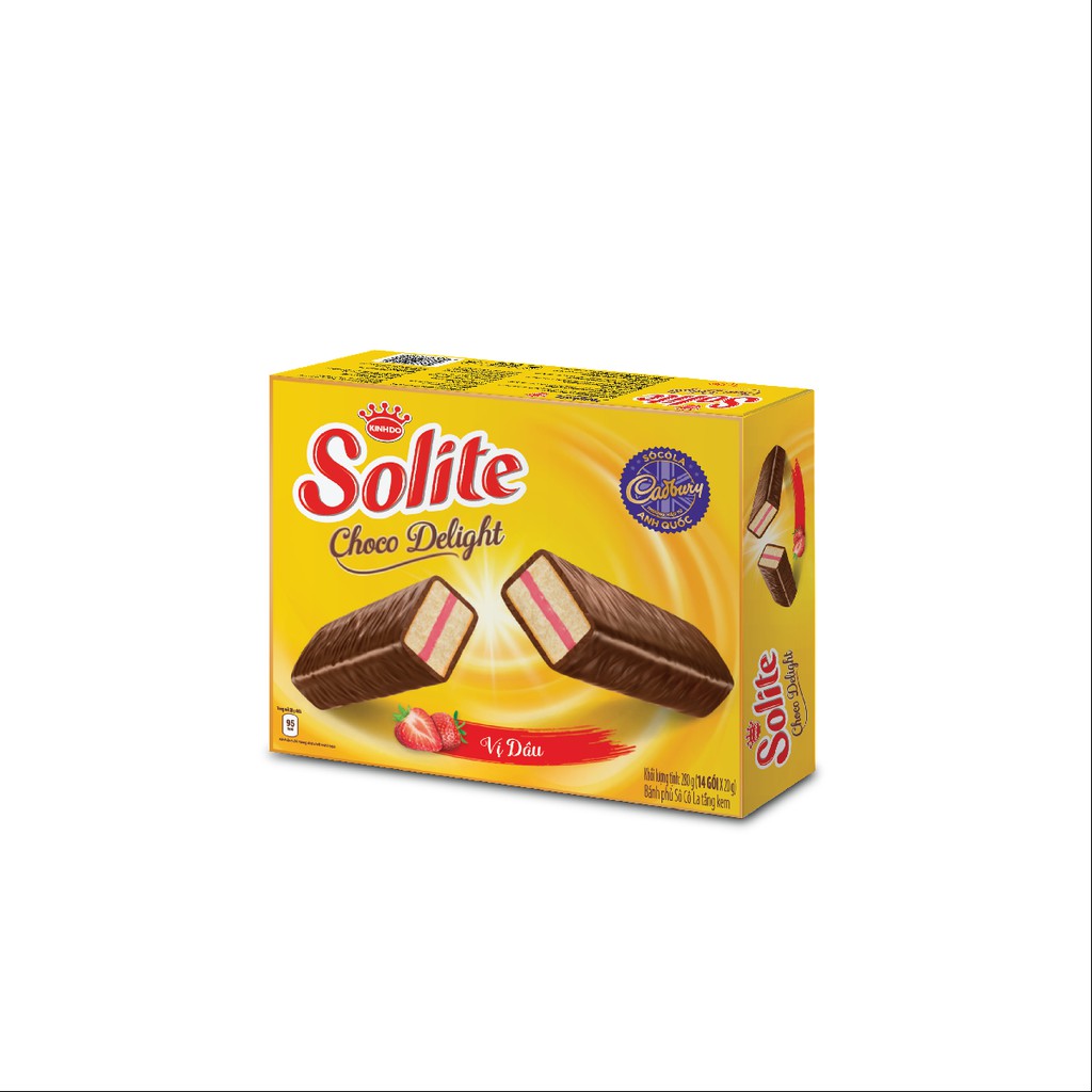 Combo 2 hộp Solite bánh bông lan tầng phủ socola Cadbury - thương hiệu Anh Quốc, dinh dưỡng thơm ngon, vị dâu, 2x280g