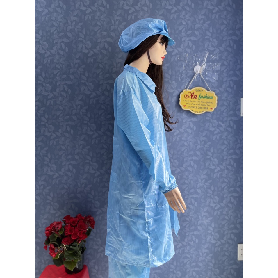 Áo blouse phòng sạch chống tĩnh điện kéo khóa cổ bẻ mặc phòng lab _ Hình chụp thật