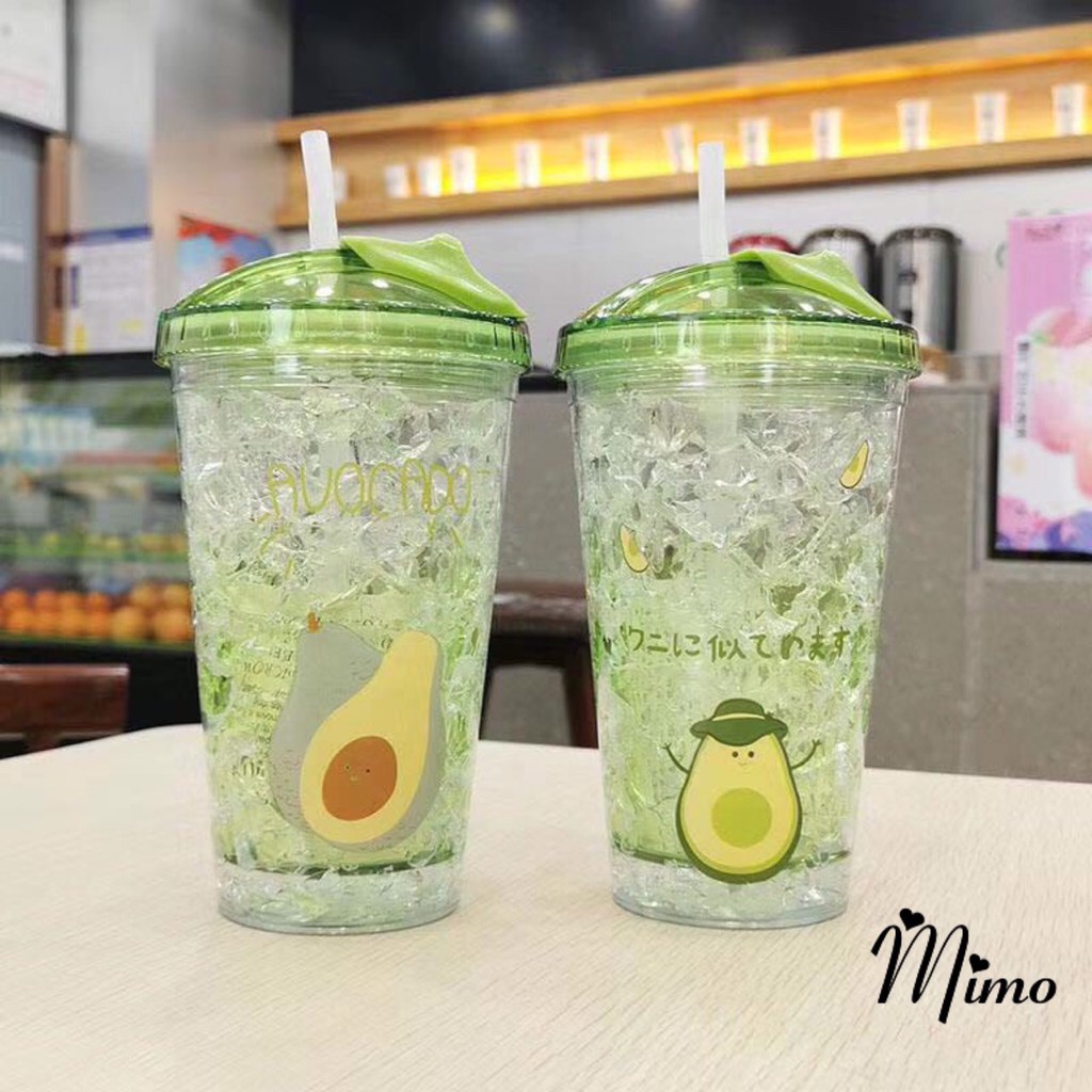 Bình đựng nươc hình quả bơ dung tích 430ml kèm uống hút sieu xinh hè 2021