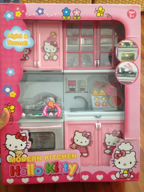 Bộ đồ chơi mô hình nhà bếp nguyên khối màu hồng cho bé gái (có đèn và âm thanh)