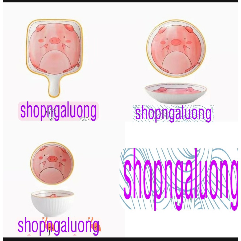 Set 3 Món bát đĩa chén sứ ngộ nghĩnh cute decor bằng sứ men đẹp