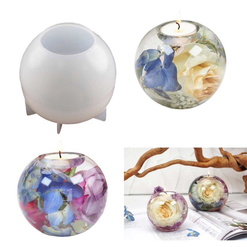 Khuôn Làm Giá Đỡ Đèn Cầy Hình Cầu Bằng Silicon Epoxy Độc Đáo DIY