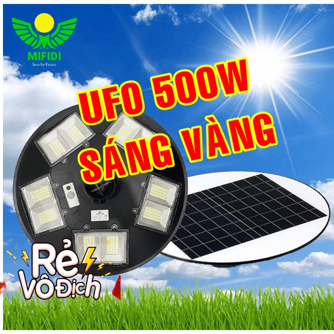 Đèn Sân Vườn Năng Lượng Mặt Trời 500W ánh Sáng Vàng Cao Cấp Siêu Sáng, 10 Khoang, pin 30.000 mah, BH đến 2 năm
