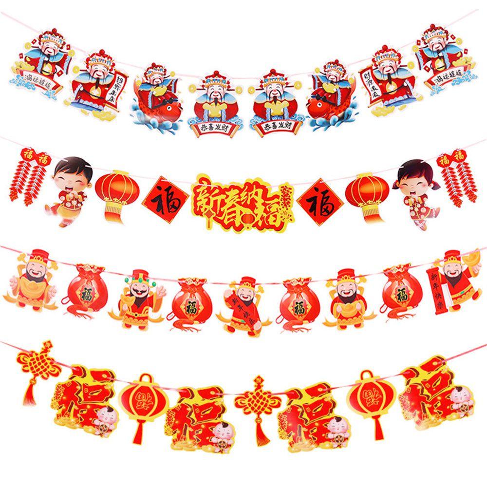 MUVAKO Dây Cờ Treo Trang Trí Năm Mới Hình Chú Hổ