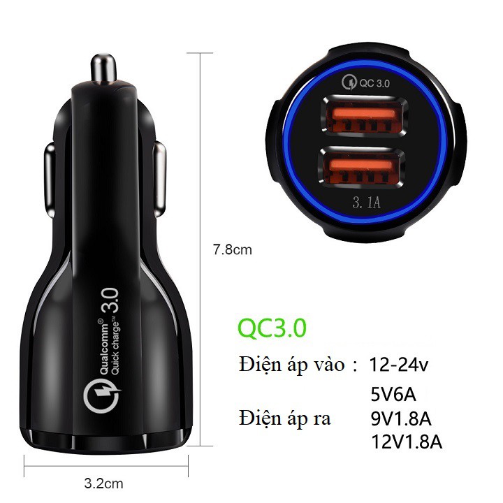 Tẩu sạc ô tô kiêm nghe nhạc MP3, kết nối điện thoại qua bluetooth, kết nối dàn âm thanh trên xe qua sóng FM