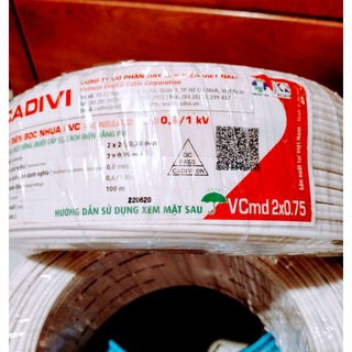 50 mét Dây Điện Đôi Mềm Màu Trắng Cadivi 2x0,75 ( 2x24)