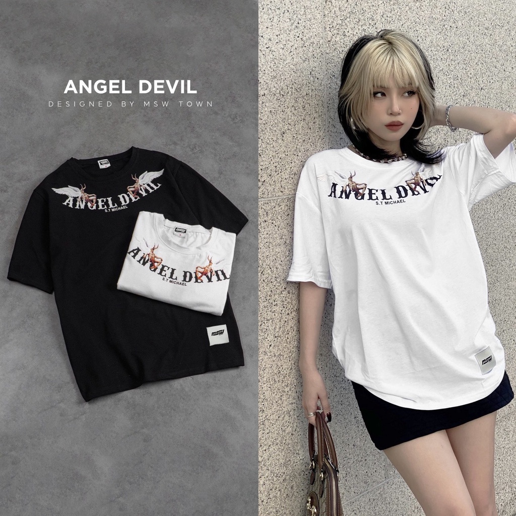 Áo thun tay lỡ Angel Devil , áo thun cotton nam nữ unisex ZAHA97store