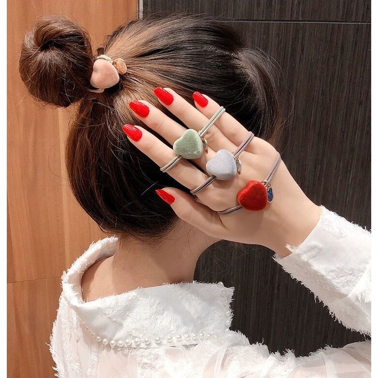 Dây buộc tóc hình trái tim nhiều màu xinh xắn cho nữ A097
