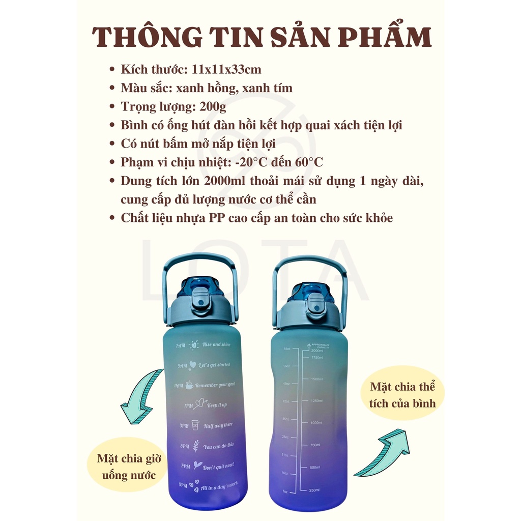 BÌNH NƯỚC 2 LÍT CÓ VẠCH CHIA THỜI GIAN UỐNG VÀ DUNG TÍCH 2L plastic water bottle 2 liters
