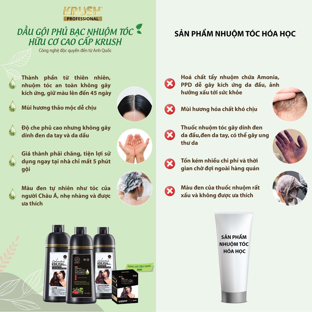 Dầu gội nhuộm tóc hữu cơ 🍀 Krush Anh Quốc 🍀