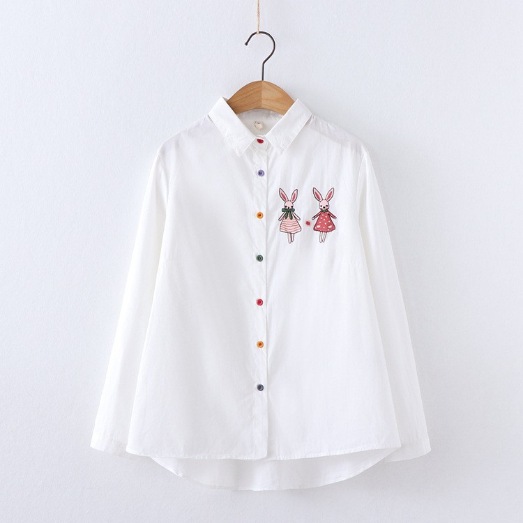 Áo SOMI Trắng  kate Thêu thỏ cute DÀI TAY nữ maicuteshop