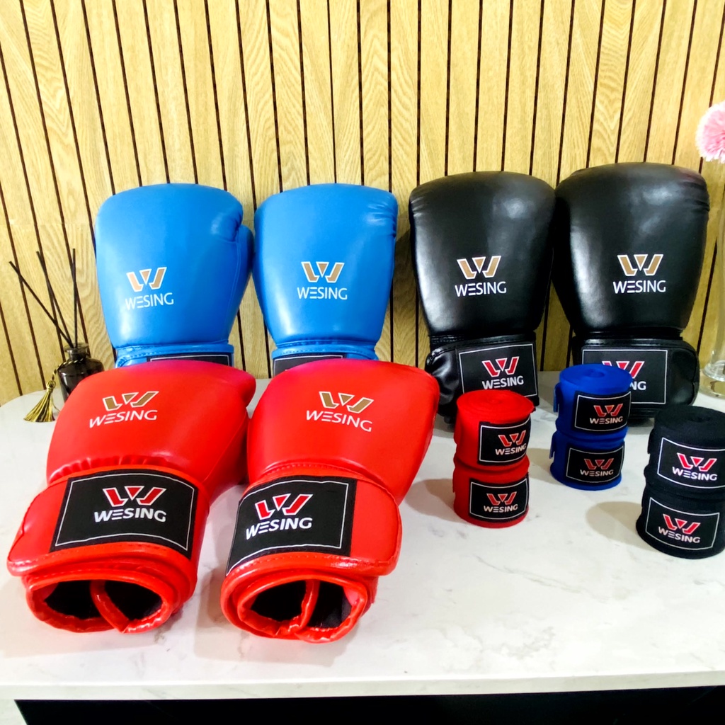 Găng Boxing WESING lõi đúc cao su nguyên khối định hình găng  đủ chuẩn thi đấu đấm bao tập luyện  tặng băng quấn tay 3m