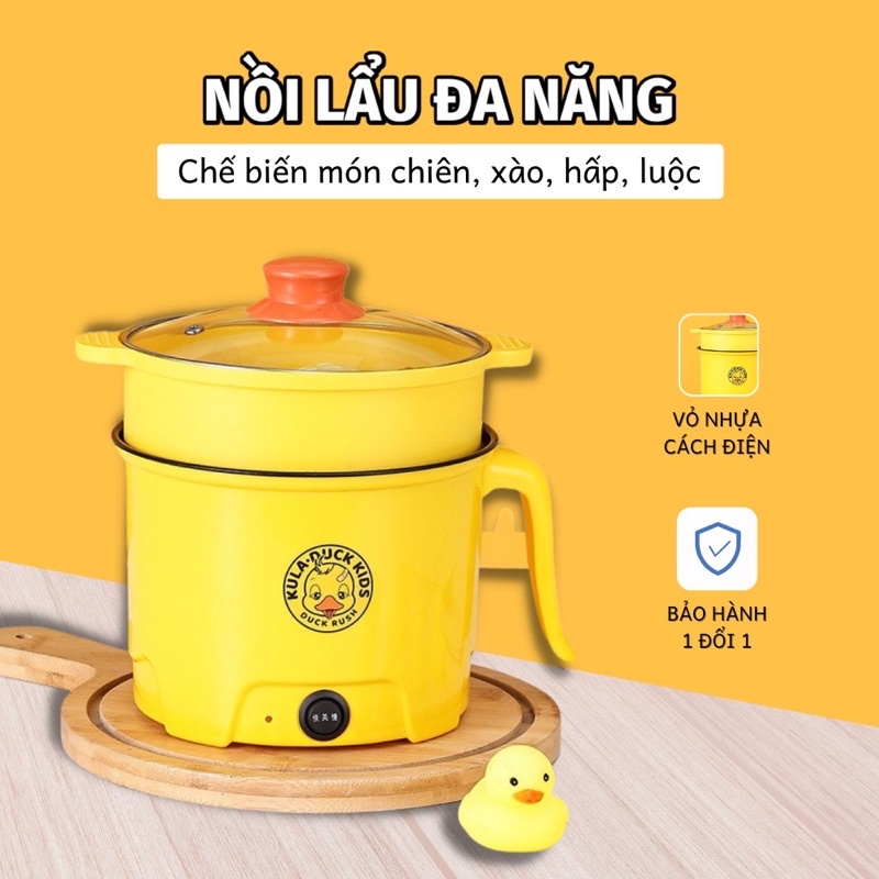 Ca Mì Vịt Vàng, NỒI LẨU MINI VỊT VÀNG  - Nồi Lẩu Điện Đa Năng Mini 18cm Kèm Giá hấp Nhựa Shanben Hàng sịn
