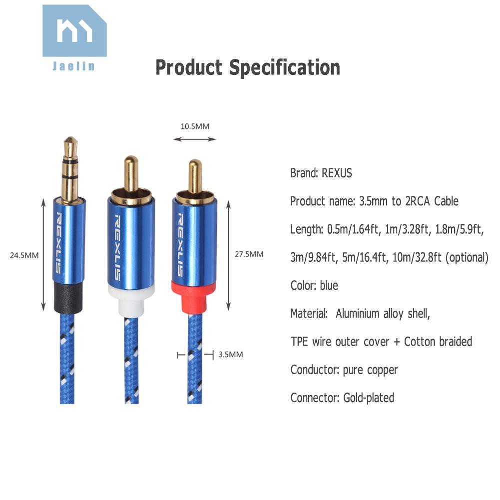 Cáp âm thanh từ giắc cắm 3.5mm Male sang 2 RCA Male Aux