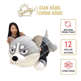 Gấu Bông gối ôm chó alaska mặc áo co dãn 4 chiều siêu mềm mịn