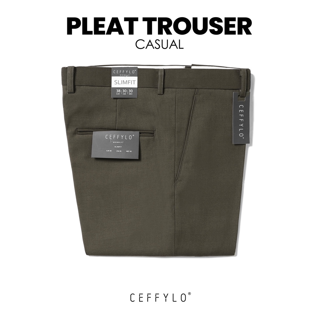 Quần Âu Nam Trơn Basic Màu Nâu, dáng ôm Công Sở, Chất Liệu Cotton Cao Cấp - CEFFYLO