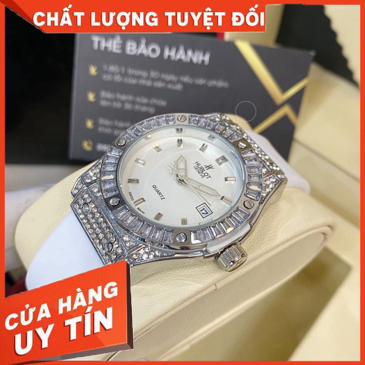 (Hublot hương vani)  Đồng hồ nữ Hublot máy pin size 36 đính viền đá dây silicon- Bảo hành 12 tháng | BigBuy360 - bigbuy360.vn