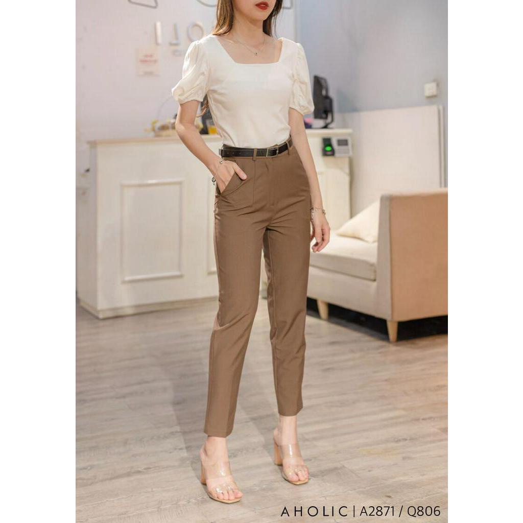 Áo cotton bozip cổ vuông crop nhẹ Aholic A2871