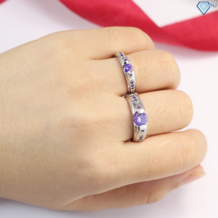 Nhẫn cặp bạc đôi nam nữ đính đá tím khắc tên ND0373 Trang Sức TNJ