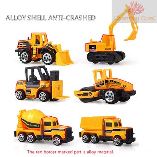 CHAR 6 In 1 Alloy Die-Cast Construction Truck Vehicle Carrier Truck with a Forklift Bulldozer Road Roller Mixer Truck Dump Truck and Excavator Car Ejection Function Carrying Truck