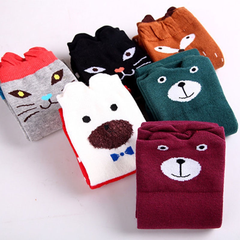 Vớ Cotton Mềm Co Giãn In Họa Tiết Động Vật Hoạt Hình Dễ Thương Cho Bé Gái