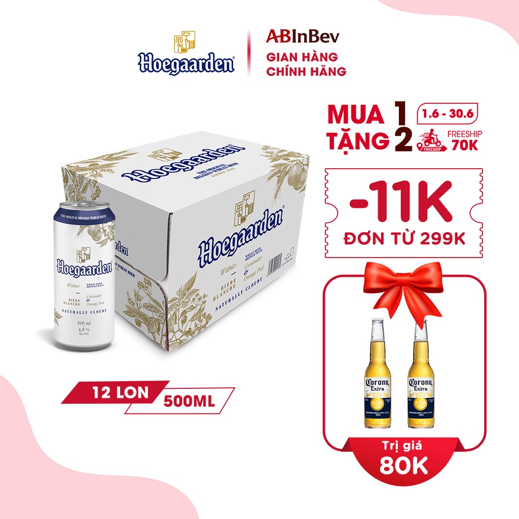 Bia Bỉ Hoegaarden Original lúa mì chính hiệu thùng 12 lon 500ml lon