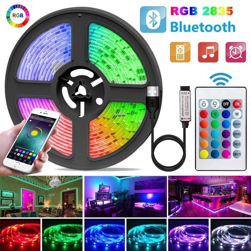 Dây Đèn Led 16 Màu RGB Dài 5M Linh Hoạt Chống Thấm Nước Kèm Remote Điều Khiển 5V Trang Trí Quán Bar TV Phòng Ngủ